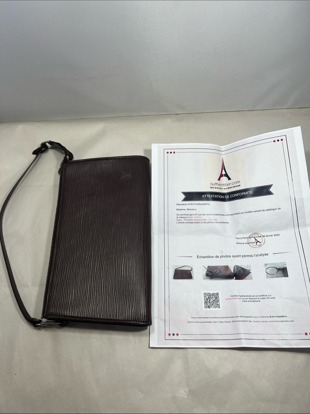 Louis Vuitton Brown Epi Leather Wristlet Clutch Authentic